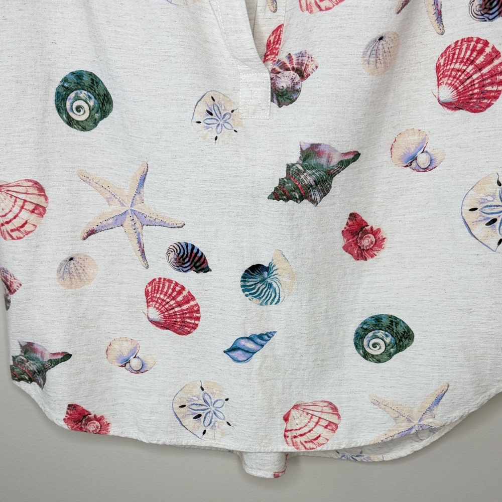 Jane and Delancey Seashell Print Linen Blend Top Size L - Picture 3 of 9